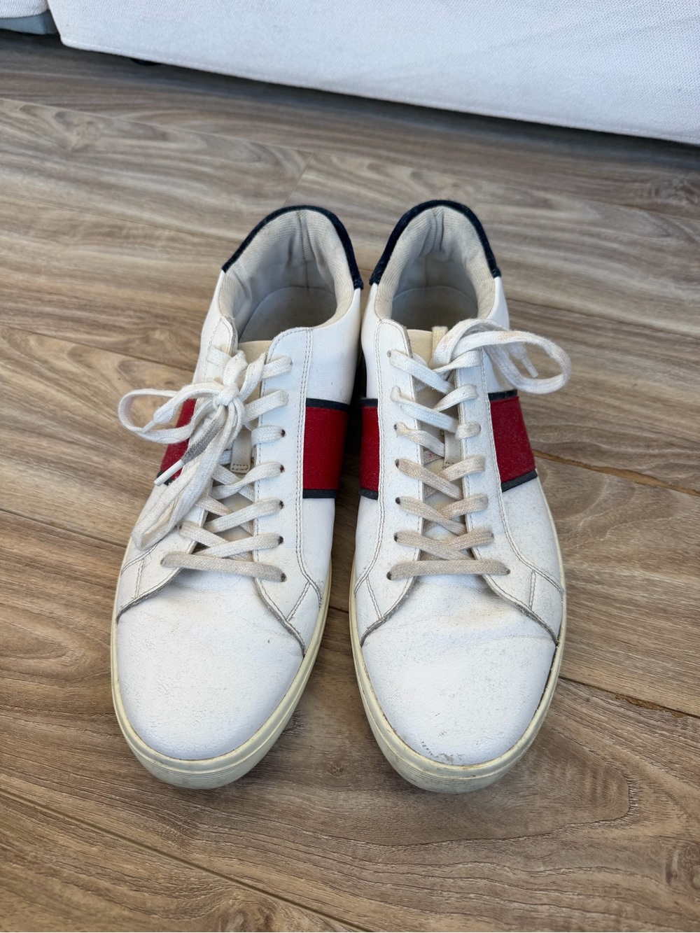 Aldo White Leather Sneakers with Red Stripe